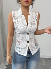Hollow Chest Jacquard See-Through Lapel Tight Lace