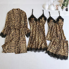 Leopard Lace Pajamas Three-piece Set