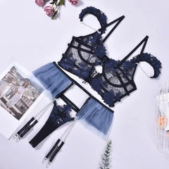 Thin Embroidered Chain Four-Piece Lingerie Set