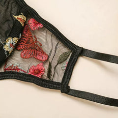 Black Base With Embroidered Cutout Lingerie Set