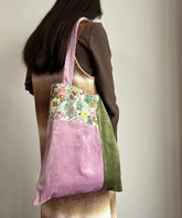 Original Design Colorblock Patchwork Velour Satchel Bags