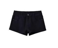 Furry Studded Belt with Black Low-Waist Denim Shorts Set