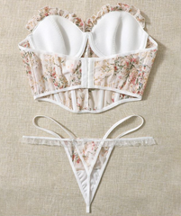 Romantic Floral Strapless Corset Sexy Lingerie Set
