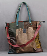 Retro Handmade Contrasting Color Large Capacity Cowhide Single Satchel Bags