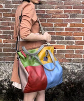 Retro Cowhide Patchwork Handheld Crossbody Bag