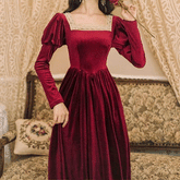Rosered Belle Vintage-Vestido de cuento de hadas Princesscore de terciopelo rojo