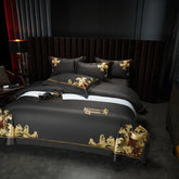 Grey European Luxury Gold Embroidery Bedding Set