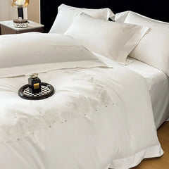 Luxury Embroidery Solid Color Premium Egyptian Cotton Queen King Bedding Set