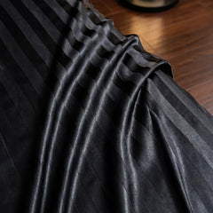 Luxury Black Satin Striped Duvet Cover Set, Silky Jacquard Vertical Stripe Bedding with Duvet Cover and Pillow Cases 2/3Pcs