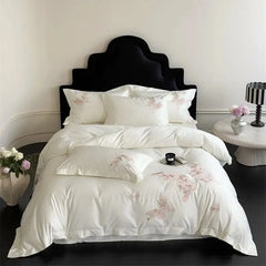 Premium 1000TC Egyptian Cotton Luxury Butterfly Embroidery White Bedding Set