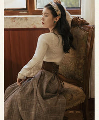 Calling The Fog – 2-teiliges, kariertes Wollkleid-Set im Dark Academia-Stil