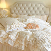 Vintage French Hollow Lace Ruffles 100% Cotton Princess Wedding Bedding Set
