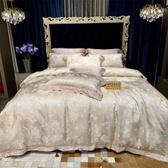 1000TC Egyptian Cotton Soft Silky Satin Jacquard Flowers Luxury Bedding Set