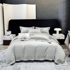 600TC Egyptian Cotton Bedding Set, Luxury Embroidery Duvet Cover with Pillowcases, Flat/Fitted Bed Sheet for Home Hotel, 4Pcs