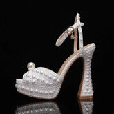 Luxury Handmade White Full Pearl Pumps