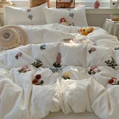 3/4Pcs Princess Style Cartoon Towel Embroidery Bedding Set