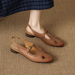 cowhide hollow out breathable low Heel