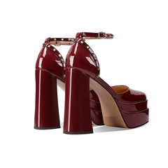 Patent Leather Hollow Platform Sandals