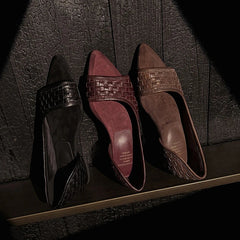leather woven cowhide low Heel