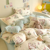 Cute Cartoon Duvet Cover Set No Filler Ins Full Queen Size Comforter Cover Sheet Pillowcase Skin-friendly Girl Home Bedding Set