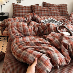 Korean Princess Plaid Duvet Cover Bed Sheet Pillowcases Set Bedding Set