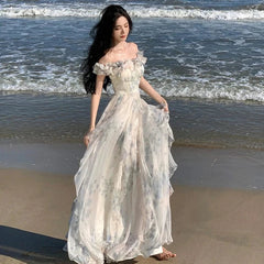 Vestido de princesa Fairycore con hortensias en flor