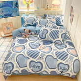 Heart Pattern 100% Cotton Duvet Cover Set with Flat Sheet or Fitted Sheet 3/4 Pcs Soft Breathable Queen King Size Bedding Set