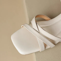 Sheepskin Square Toe Open Toe High-Heeled Thick Heel
