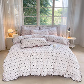 Heart Print Duvet Cover Set Princess Style Lace Ruffles Bedding Set