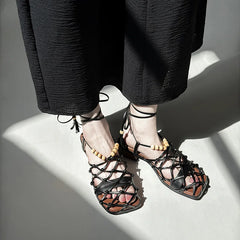 hand weaving sheepskin Hollow Roman Sandals