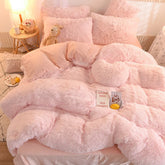 Solid Color Fluffy Long Plush Winter Bedding Set
