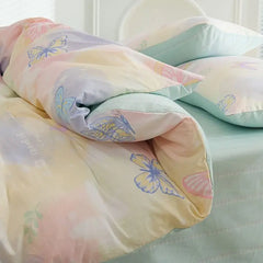 Butterfly Ins Duvet Cover Set No Filler Pillowcase Flat Sheet Korean Style Single Queen Size Girls Boys Home Hotel Bedding Set