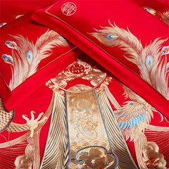 Luxury Gold Dragon Phoenix Embroidery Chinese Style Wedding Bedding Set