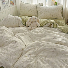 3/4Pcs Skin-friendly Soft Pleated Yarn Bedding Set