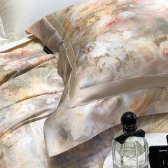 Flowers Digital Printing Wide Edge 1000TC Lyocell Cotton Soft Silky Bedding Set