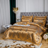 Luxury Euro Gold Satin Jacquard Lace Bedding Set