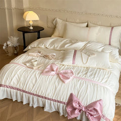 1000TC Egyptian Cotton French Princess Style Ruffles Lace Bow Bedding Set
