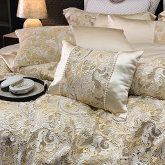 4/5Pcs Luxury 1000TC Egyptian Cotton Brocade Soft Silky Bedding Set