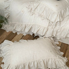20% Linen And 80% Cotton Double Layer Lace Ruffles Vintage French Bedding Set