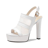 White Cowhide Waterproof Platform Peep Toe Shoes