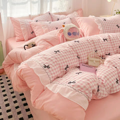 Korean Style Pink Bow Bedding Sets
