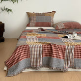 Ultra-Soft Travel Shawl Beach Cover-Up Lightweight Throw Blanket 4-Layer Cotton Gauze A Grade Blanket with Tassels Pillowcases