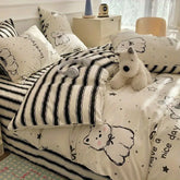 White Black Duvet Cover Set in Single Queen Size Flat Sheet Pillowcase Home Hotel Decor Girls Boys Spring Fall Bedding Set