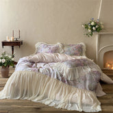Flowers Print Chiffon Lace Ruffles Princess Bedding Set