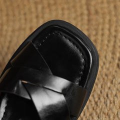 Leather Cowhide Elastic Belt Buckle Low Heel