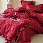 Gold Bow Embroidery Luxury Wedding Bedding Set