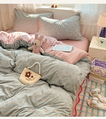Japanese Floral Printed Duvet Cover Set Twin King Soft Homestay Bedding Set