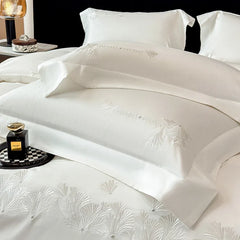 Luxury Embroidery Solid Color Premium Egyptian Cotton Queen King Bedding Set