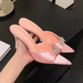 Wedding Slippers Ladies Satin Rhinestone Slides Ladies Bridesmaid Slippers Solid Color Women Heels