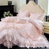 1000TC Egyptian Cotton Vintage French Palace Style Pleated Lace Ruffles Bow Bedding Set